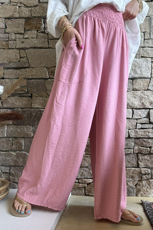Basso Shirring Wide Leg Pant Rose